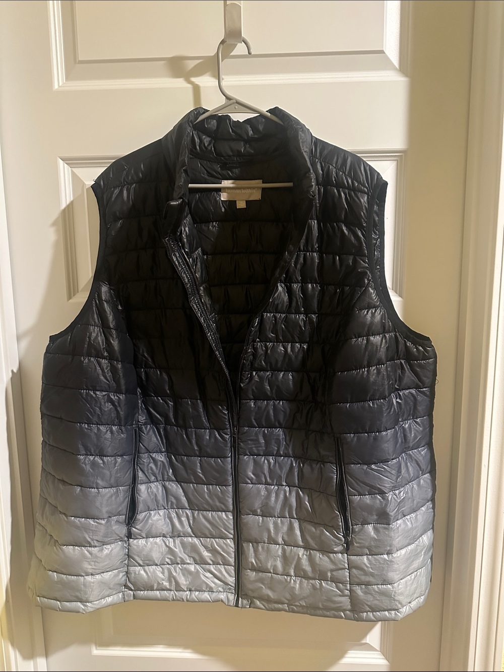 Woman Within Quilted Ombre Packable Vest - Black to Gray